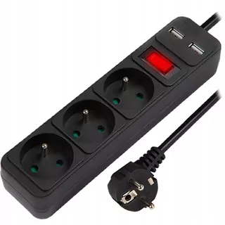 Predlžovací kábel napájacieho kábla 3 zásuvky 2xUSB 2.1 A 5 m